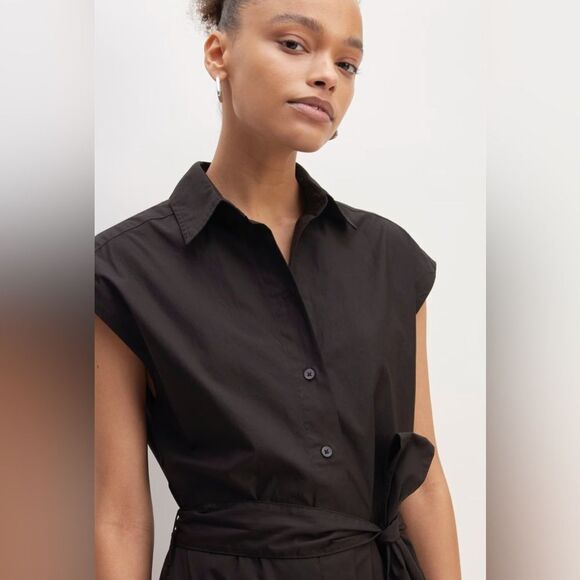 New Everlane The Supima® Cotton Short-Sleeve Shirt Dress in Black Size 12 - Picture 12 of 13